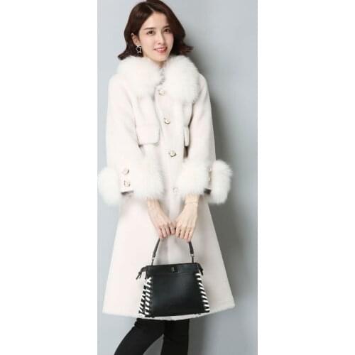 Real Fur Coat Women Korean Sheep Shearing Winter Coat Women Fox Fur Collar Jacket Women Clothes 2020 Manteau Femme JS2102 YY1201