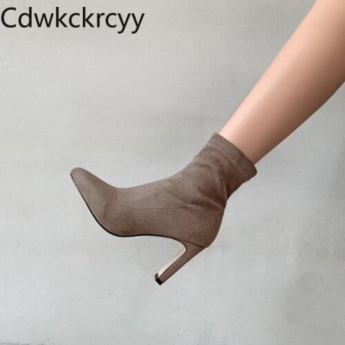 Winter The New fashion Pointed elastic force Martin boots black Sexy Plus cashmere Keep warm High heel Women boots size 34-43