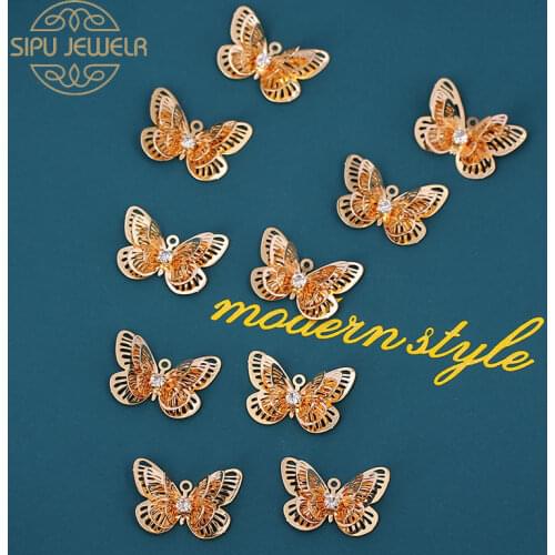 10Pcs/lot Three Layer Hollow out Butterfly Charm Necklaces Pendant Brooch Accessories Making Handmade DIY Silver Golden Charms