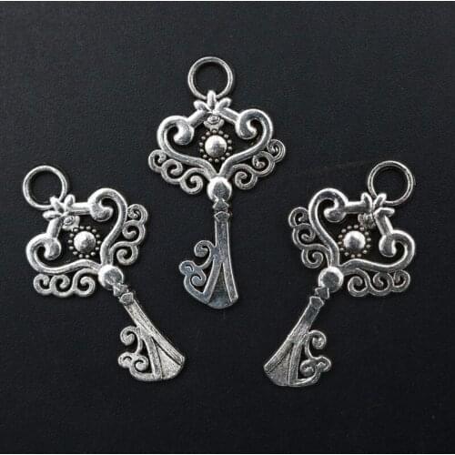 WKOUD 10pcs Silver Plated Vintage Key Charm Necklace Bracelet DIY Metal Jewelry Alloy Pendants A1313