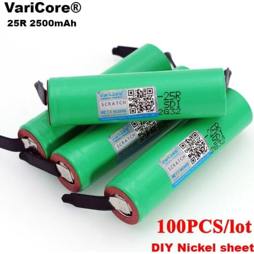100PCS 100% New Brand 18650 2500mAh Rechargeable battery 3.6V INR18650 25R M 20A discharge + DIY Nickel