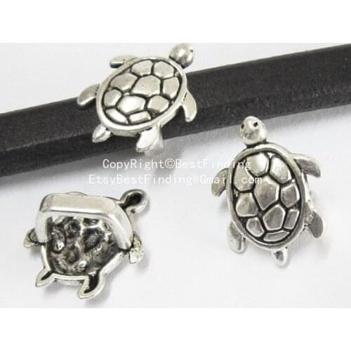 10x6mm Licorice tortoise beads Antique silver Lirorice leather findings -LF52
