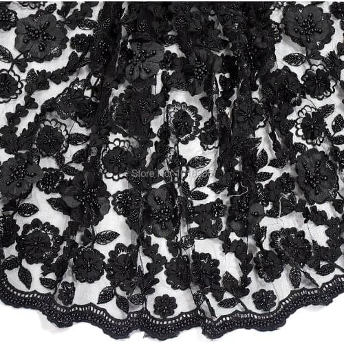 2020 high quality black beaded lace fabric pearls emboridery lace dubai HY0787-2