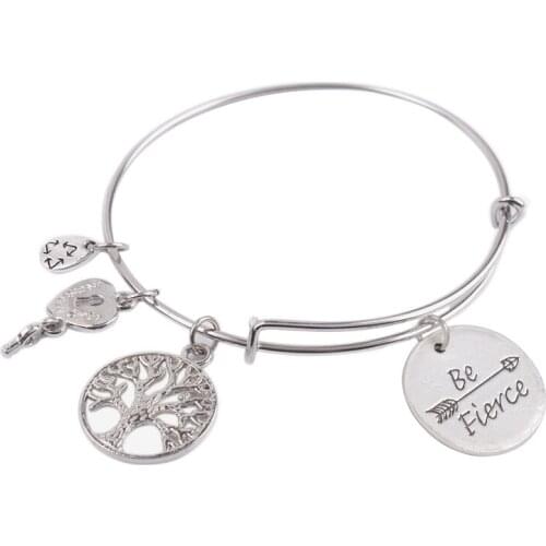 5PCS Expandable Wire Bangle Be Fierce alloy Charm Bracelet #92126