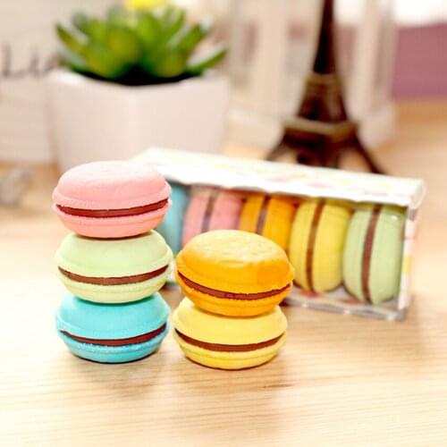 5pcs/pack Cute Macarons Rubber Eraser Student Stationery Pencil Eraser Kids Reward Gift Pencil Modification Tool
