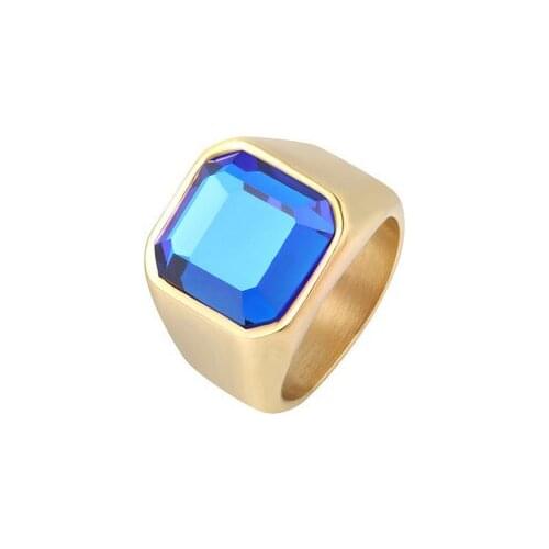 Glossy Red Blue Green Gemstone Titanium Steel Mens Ring For Wedding Band Gift