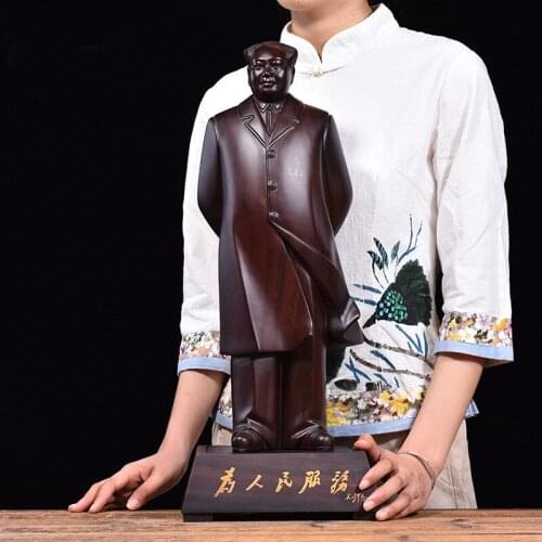 Large HOME SHOP business Ornament ART Chinas Great Leader Chairman Mao Zedong Ebony Handmade Wood Carving Portrait art statue