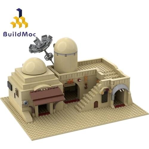 Buildmoc Star Movie Tatooine Double Building MOC Desert Village Building City House Architecture Building Blocks Toys Kids Gifts