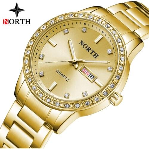 NORTH Fashion Women Watches Ladies Top Brand luxury Waterproof Gold Quartz Watch Women Stainless Steel Date Wear Gift Clock