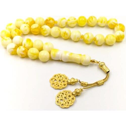 Tasbih Yellow Resin Big Size misbaha turkish design 33 prayer Beads muslim accessories Gold tassels Islamic bracelets Eid Gift