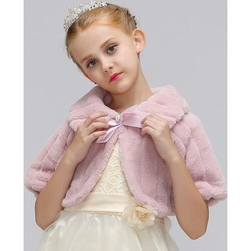 Retail Fur Little Girls Spring and Autumn Jacket With Ribbon Bow Crystal Children Coat Cape For Wedding