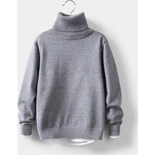 Childrens Sweaters Autumn And Winter Teen Boys Turtleneck Thicken Sweater Solid Casual Plus Velvet Warm Knit Sweater For Boys