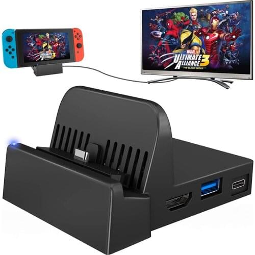 Portable Mini Switch TV Docking Station Charging Stand Replacement for Nintendo Switch Dock Set, Compact Switch to HDMI with Ext