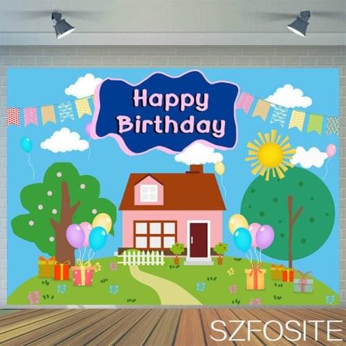 Children Painting Blue Sky Green Grass Beautiful Home Backdrop Baby Birthday Party Table Decoration Photography Photo Background