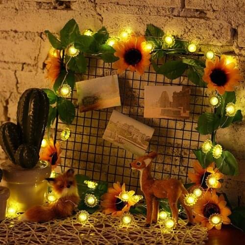 Sunflower Garland Fairy Lights 2m FlowerGarland Fairy Led String Lights garland Wedding Home Decoration Mini Led Copper Lights