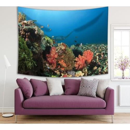 Tapestry Manta Ray Approaches Coral Reef Komodo National Park Indonesia Exotic Underwater Nature Blue Green Pink
