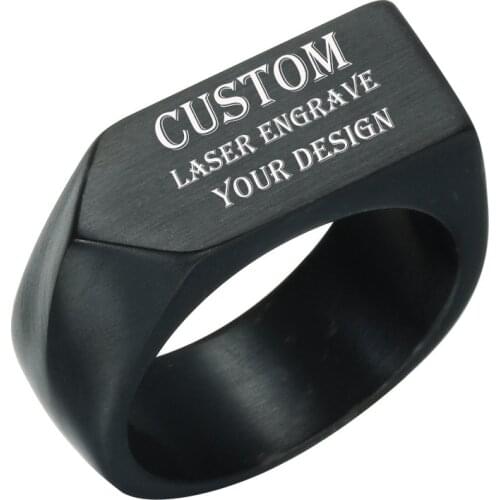 Customized Engrave Name Ring Stainless Steel Mens Signet Rings Male Engagement Birthday Rings