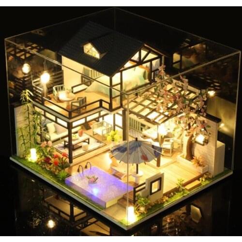 Miniature Dollhouse with Realistic Furniture Wooden Crafts Villa Big House Cottage Creative Room Doll House Self Assembly