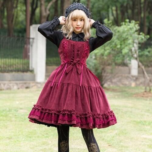 Fashion brand janpanese style kimono ruffles stitching sleeveless dress female velvet fabric thicker lolita dress with bow wq806