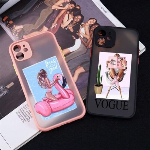 Fashion Beautiful Girl Pattern Phone Case For iPhone 12 11 Pro MAX XS X XR SE 20 7 8 6Plus Cartoon Clear Hard Matte Cover Shell