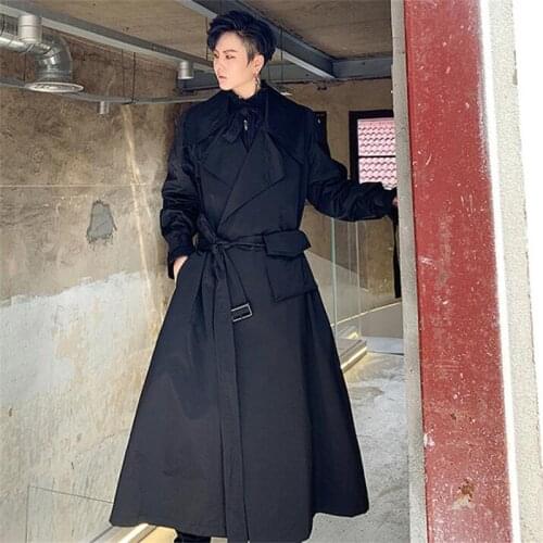 Mens trench coats man chaqueta hombre куртка мужская big pocket bandage long men clothes large lapel overcoat long sleeve B459