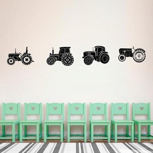 Set Of 4 Tractor Truck Car Wall Sticker Boy Room Play Room Tractors Farm Truck Wall Decal Bedroom Vinyl Decor