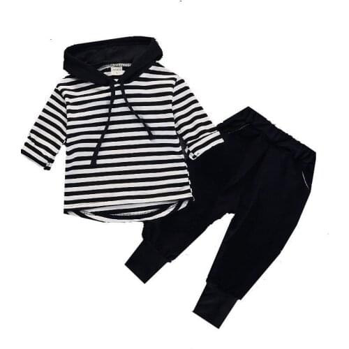 New Spring Autumn Baby Boy Girls Clothes Out Striped Hooded T-shirt Pants 2pcs/Set Children Toddler Tracksuit Infant Sports Suit