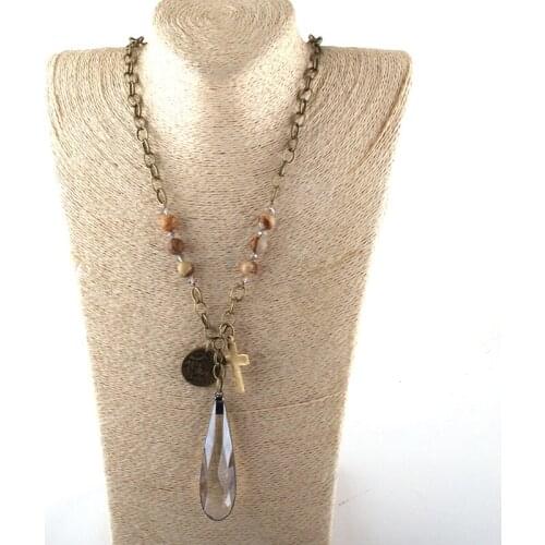 New Styles MOODPC Fashion Jewelry Natural Stone Long Chain Glass Drop Pendant Necklaces For Women Ethnic Necklace