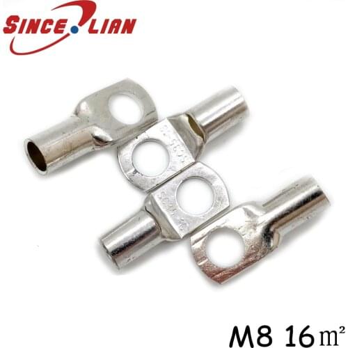 100Pcs/lot SC16-8 16mm2 8mm Bolt Hole Tinned Copper Cable Lugs Cold-pressed Crimp Battery Terminal M8 Bolt Hole