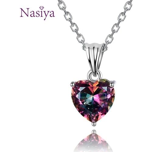Charms 16x8MM Heart Multicolor Pendant Necklaces Fashion Womens Pendants With Chain 925 Silver Jewelry Party Christmas Gifts