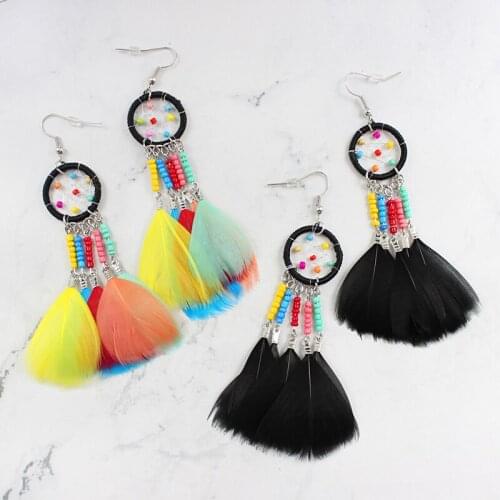 Under the dream net use the chain with different colors of beads and different feathers to form an exaggerated earring