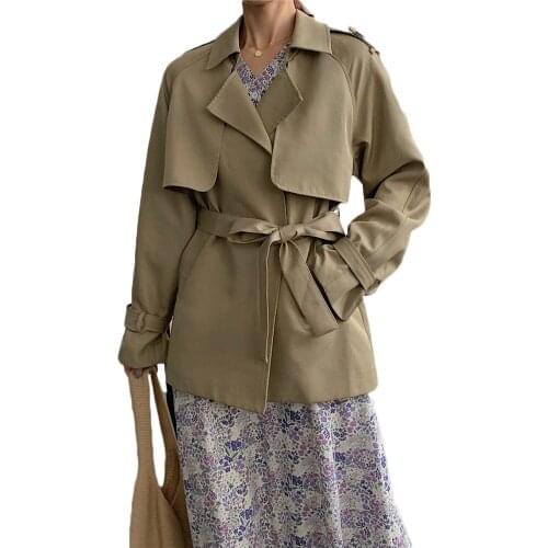 Simple Trench Coat Women 2021 New Spring and Autumn Female Casual Wild Lace-up Waist Mid-length Windbreaker Coat NS2490