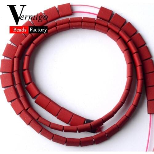Red Double Hole Nanotech Rubber Hematite Square Beads For Jewelry Making 5*5mm 76pcs Loose Beads Diy Bracelets Accessories 15