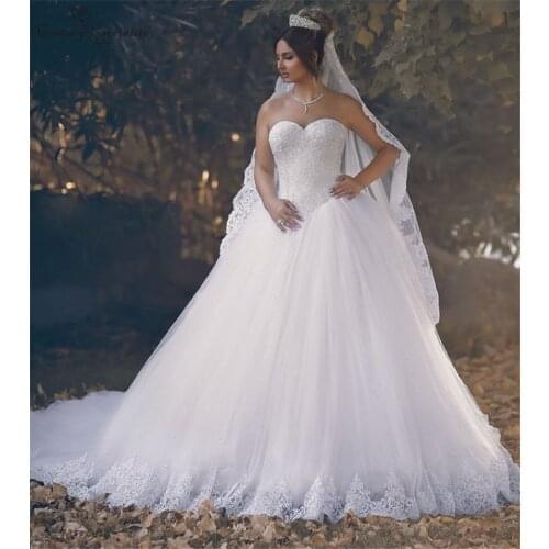Luxury Sweetheart Wedding Dresses 2020 Lace Appliques Sequins Corset Back Dubai Arabic Bridal Gowns Bride Dress Vestido De Noiva