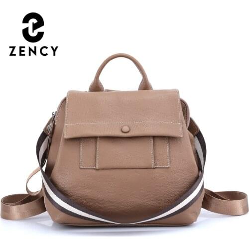 Zency Soft Top-layer Cowhide Leather Backpack Spring Fashion Classic Design For Teenagers School Bag Casual Daypack Shoulder Bag