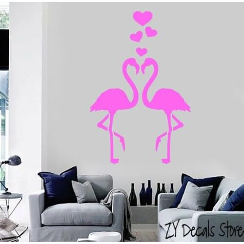 Flamingo Bird Wall Decals Hearts Love Romantic Wall Stickers Removable Art Mural Home Decoraiton Bedroom Decor L434