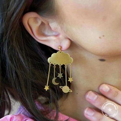 Clouds, Stars and Moon Earrings Pendant Stainless Steel Long Earrings Youth Sunshine Earrings Small Fresh Earrings