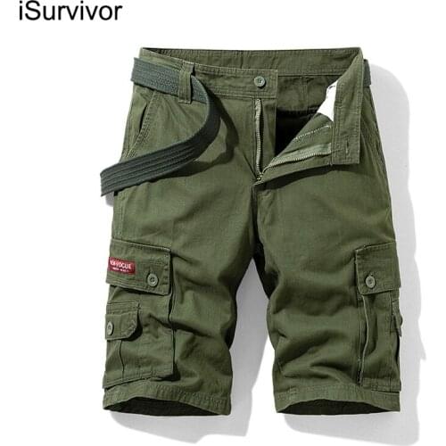 ISurvivor 2021 Plus size cargo shorts mens summer cotton casual sports solid color mens bottoming shorts loose and wild