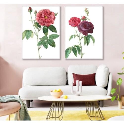 Nordic Flowers Canvas Painting Pink Red Rose Flower Leaves Posters And Print Nordic Modern Wall Art Picture Wedding Home Decor