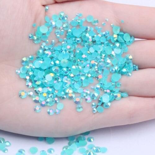 Resin Rhinestones Aquamarine AB 2mm-6mm Non Hotfix Imitation Beads For 3D Nails Art Phone Stick Drill Use Glue DIY Supplies