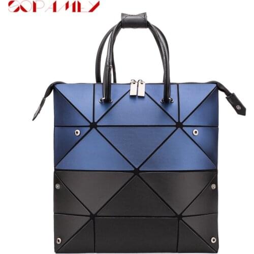Woman Folding Changing Color Handbags Rhombus Geometric Shoulder Bags Ladies Fashion Tote Bags Teenage Zipper Feature Bag
