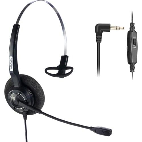 Wantek Arama 2.5mm Telephone Headset Mono for Cisco Linksys SPA Polycom Panasonic Grandstream Office IP and Cordless Dect Phones