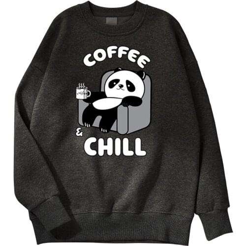 Kawaii Panda Drinking Coffee Hoody Funny Animal Logo Male Hoodies Hip Hop Casual Men Sweatshirt Punk Trend Sweatshirts For Mens