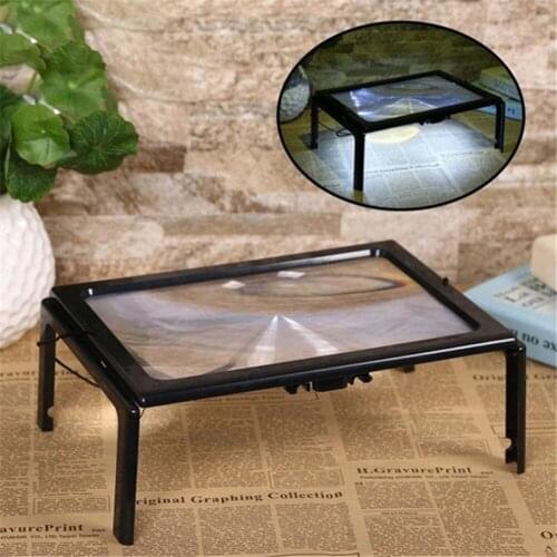 Freeshipping A4 Full Page Large Magnifier 3X Foldable Magnifying Glass Loupe Hands Free For Reading With 4 LED Lights Wholesale