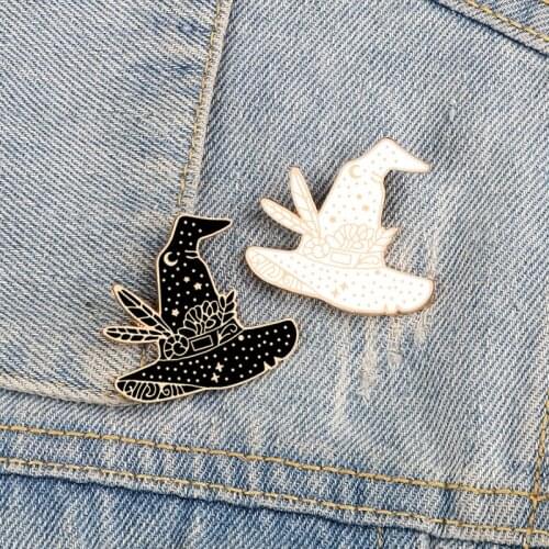 Magic Wizard Hat Enamel Pins Darkness Witch Hats Brooch Clothes Bag Lapel Pin Punk Gothic Badges Charm Jewelry Gifts for Friends