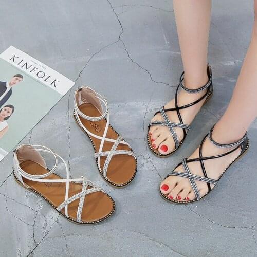 2020 New Roma Women Sandals Summer Fashion Crystal Bling Flip Flops Sandals Zipper Women Shoes Beach Casual Flats Ladies Femlae