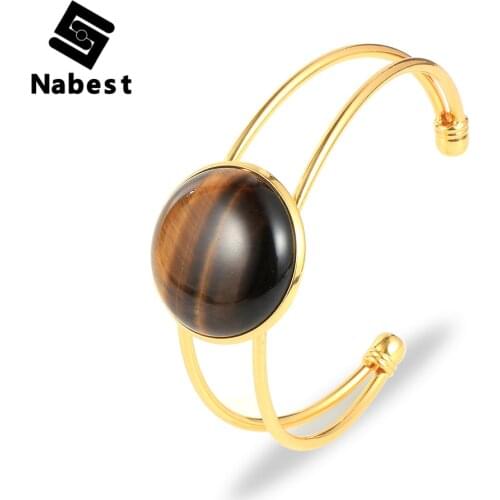 Women Natural Tiger Eye Crystal Labradorite Round Gem Stone Open Bangle Green Tanglin Lapis Lazuli Charm Bracelet Cuff Jewelry