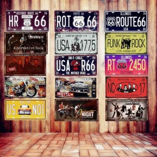 USA Route 66 Vintage Classic Car Number License Tin Sign Metal Crafts Pub Bar Cafe Wall Decor Iron Plate Paintings Tin Plaques