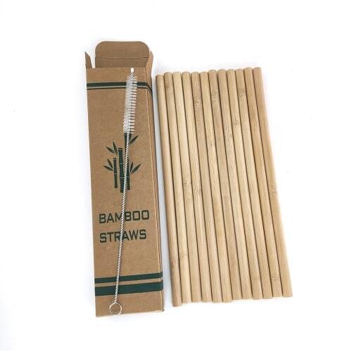 12pcs/set Bamboo Drinking Straws Reusable Eco-Friendly Party Drinking Straw With Case Cleaning Brush Set Party Bar accessory