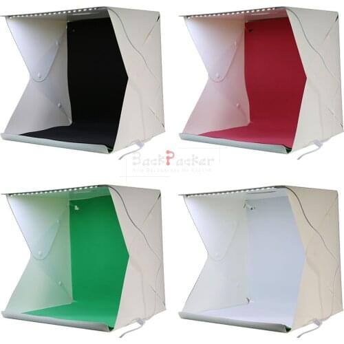 2017 NEW Mini Folding Studio Diffuse Soft Box With LED Light Black White Green red Background Photo Studio Accessories